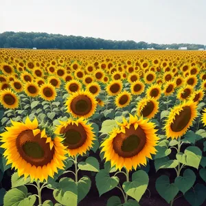 Bright Sunflower Blooming in Yellow Field