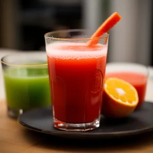Fresh Orange Juice with Ice in Glass