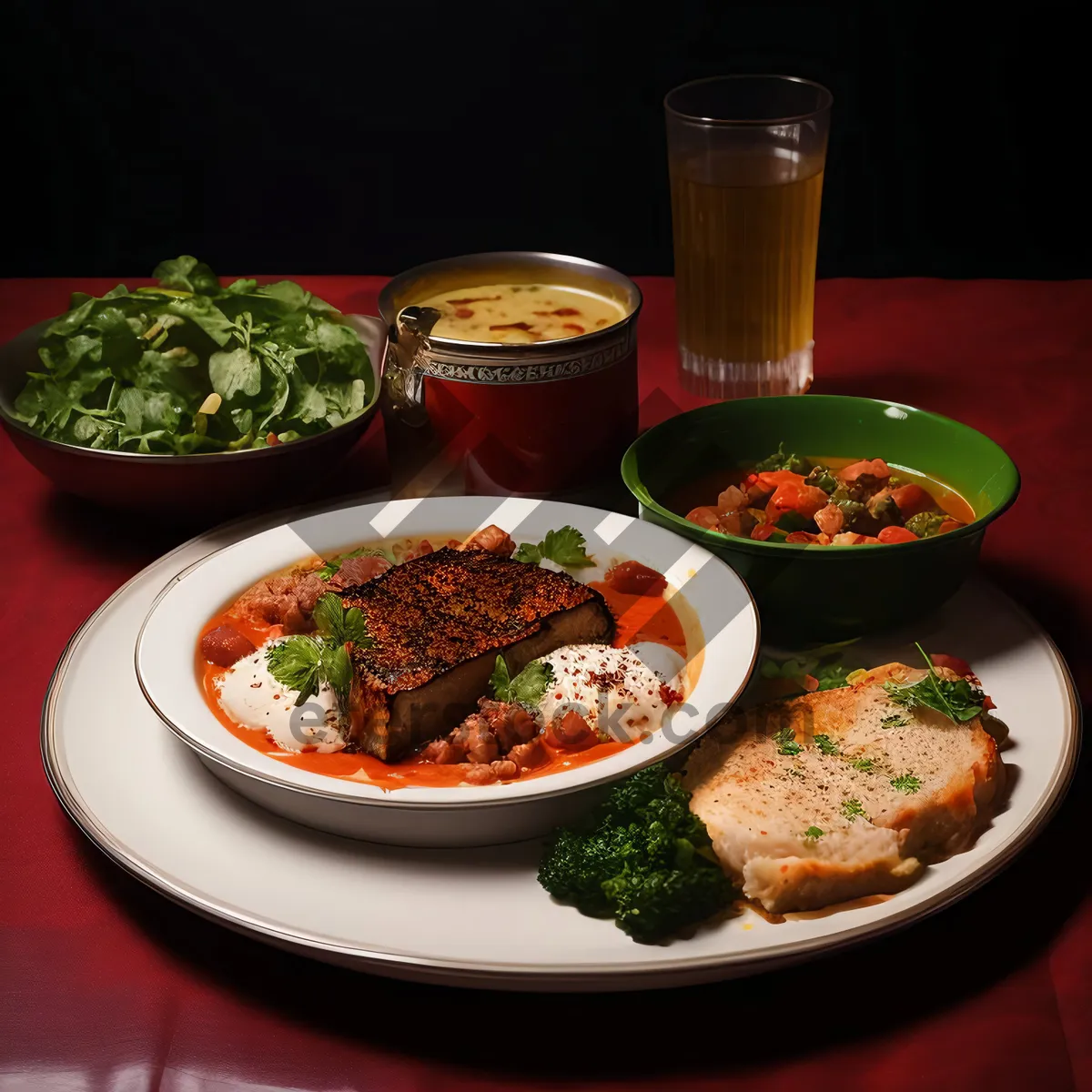 Picture of Delicious gourmet salad with fresh vegetables and meat