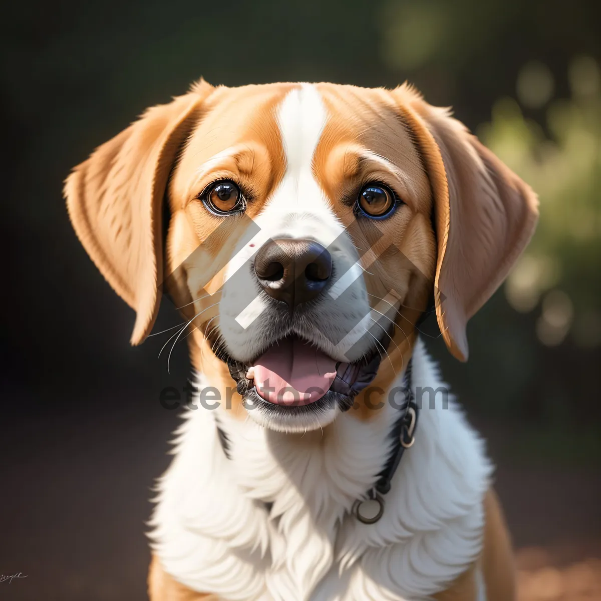 Picture of Adorable Purebred Puppy Sitting with Brown Collar