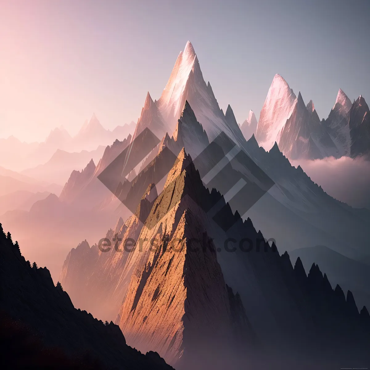 Picture of Majestic Alpine Peaks Adorned in Snow and Ice