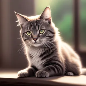 Charming Gray Kitty Relaxing on Windowsill