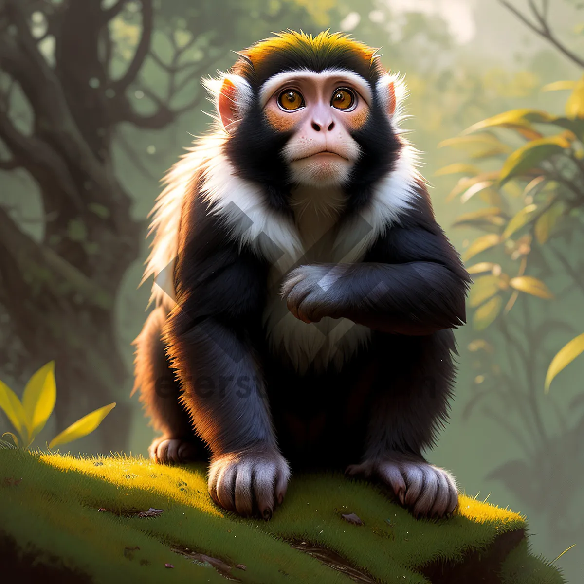 Picture of Wild Primate in Lush Jungle Habitat: A Captivating Wildlife Encounter.