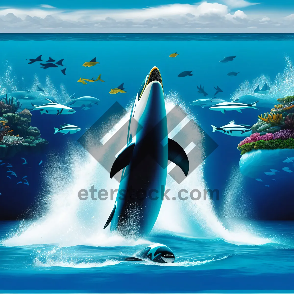 Picture of Tranquil Coastal Waterscape with Majestic Marine Animals