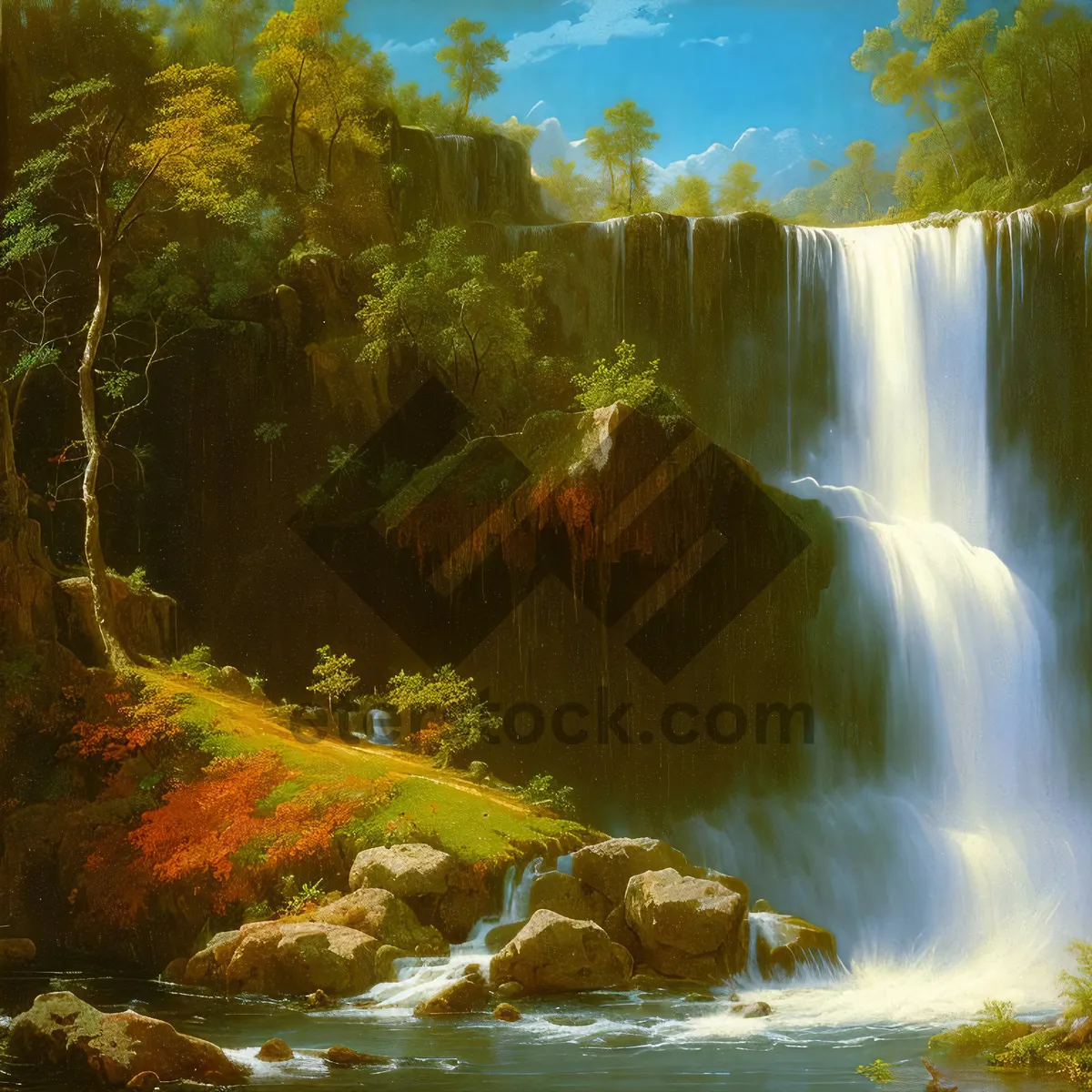 Picture of Serene Forest Waterfall in Autumn