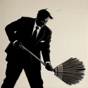 Man Raking - Silhouette of a Male Cleaner in Sports Gear with Rake Tool