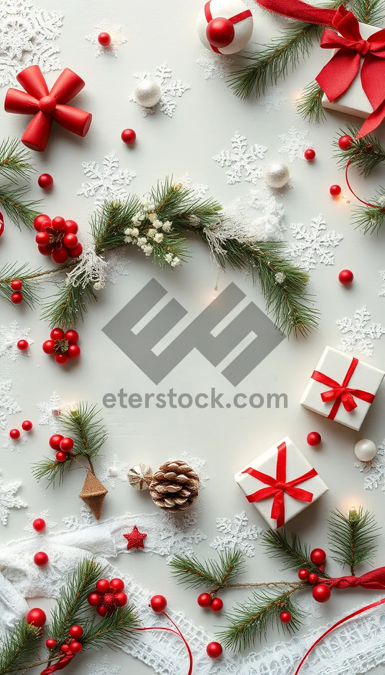 Picture of Winter Holiday Greeting Card with Snowflake and Fir Tree