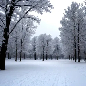 Winter Wonderland: Snowy Forest Landscape Blanketed in Frost