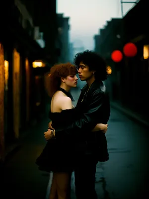 Stylish couple enjoying nightlife at a lively disco club.