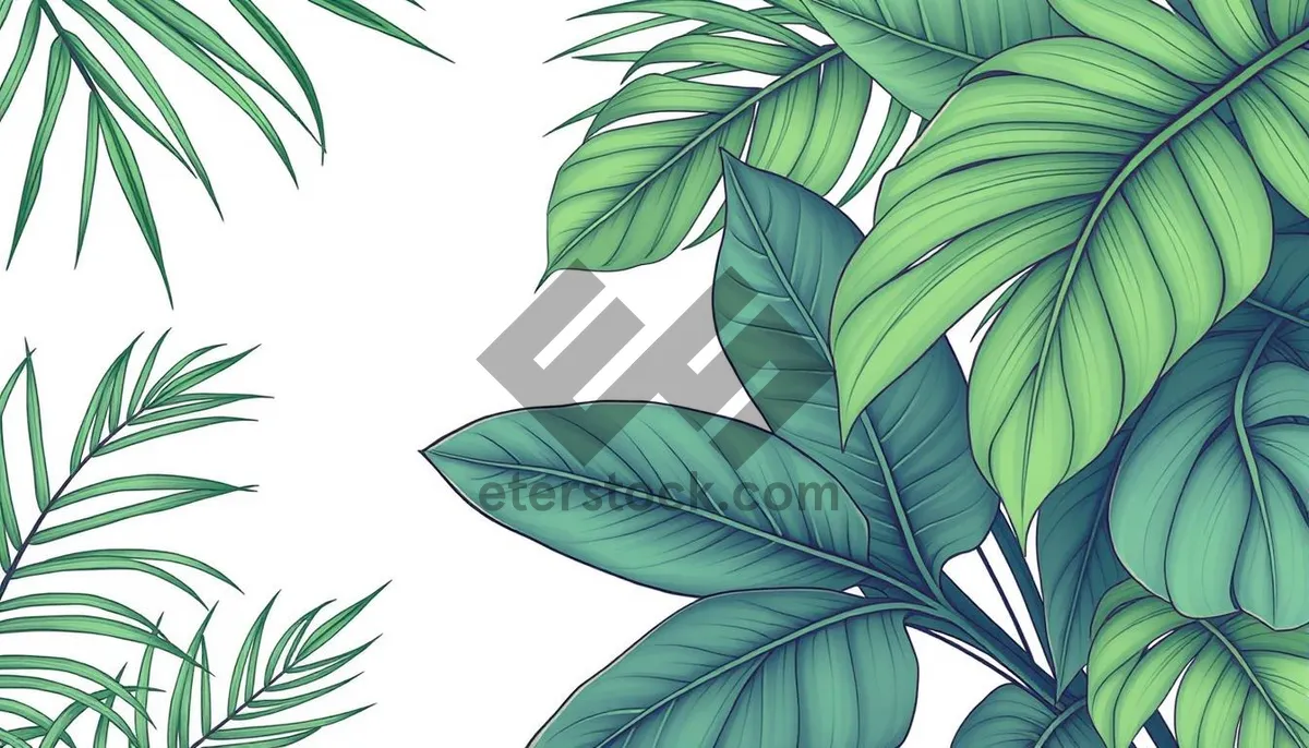 Picture of Colorful plant leaves tracery in bright wallpaper design.