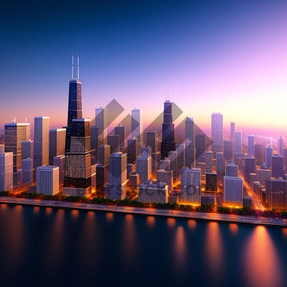 Picture of Urban Reflections: Waterfront City Skyline at Night