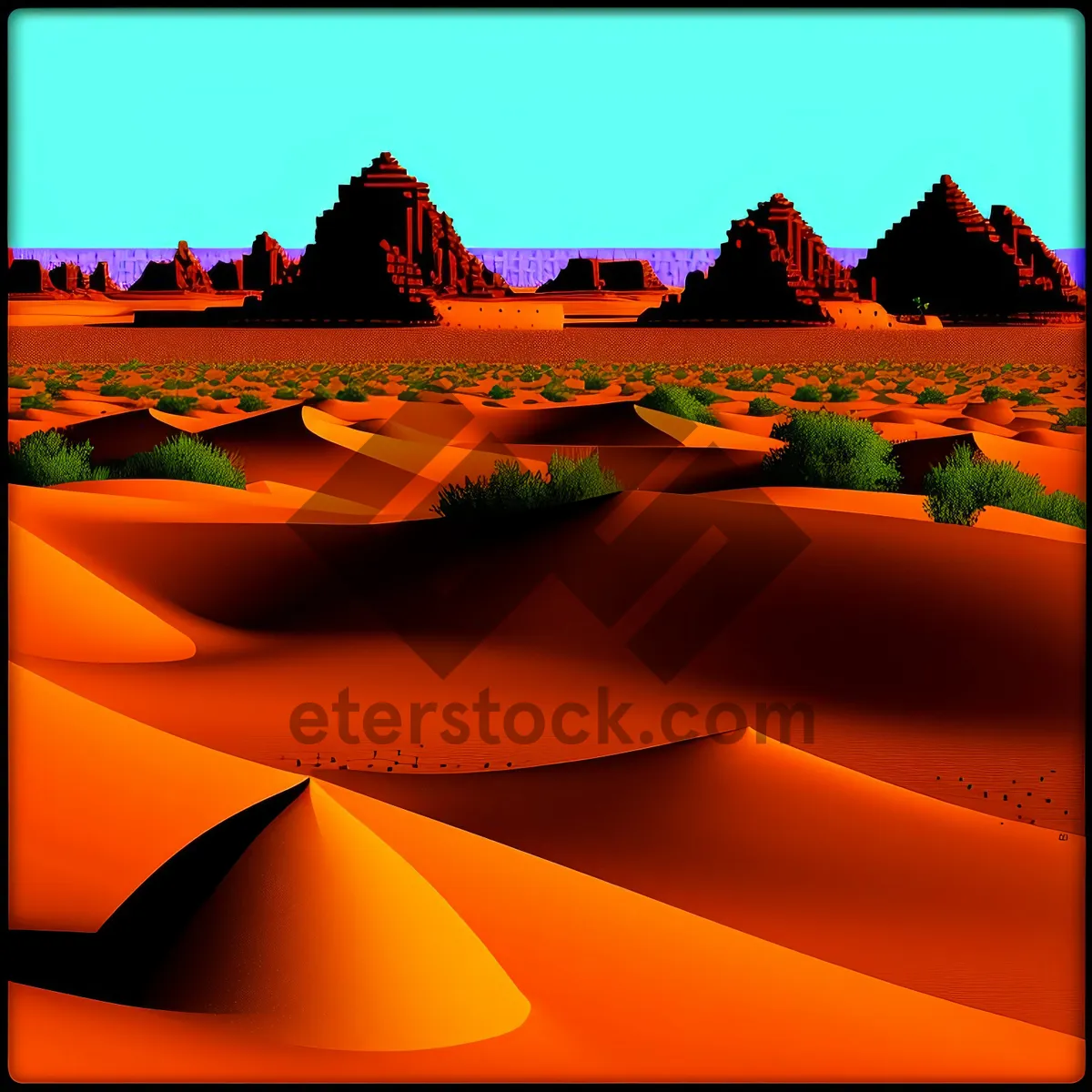 Picture of Sunset Over Desert Pyramid: Vibrant Dune Landscape Design