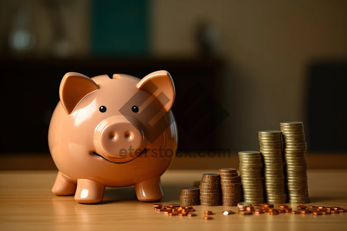 Picture of Rich pink piggy bank filled with coins