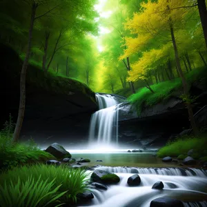 Serene Summer Waterfall in Woodland Landscape