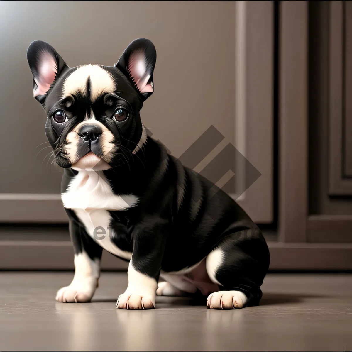 Picture of A charming Bulldog puppy captured in a studio portrait, radiating cuteness