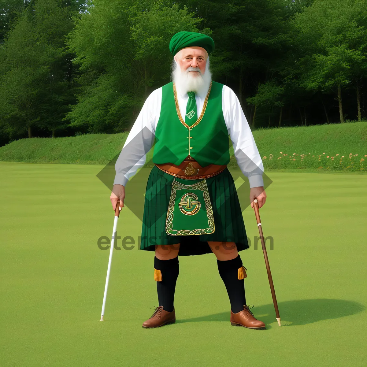 Picture of Active Golfer Enjoying Summer Game on Green Fairway