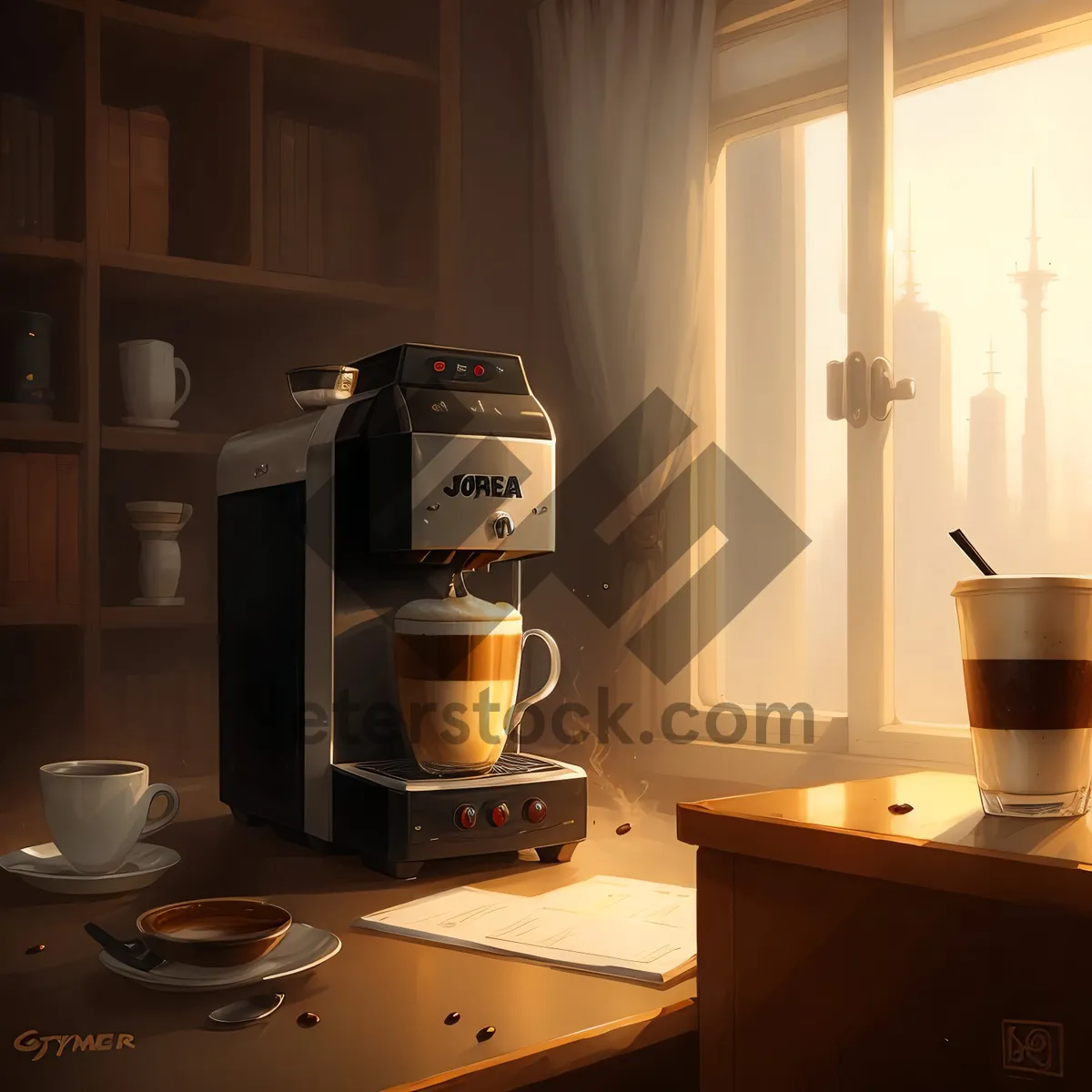 Picture of Modern Coffee Maker on Kitchen Table