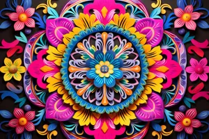 Colorful geometric floral pattern wallpaper design