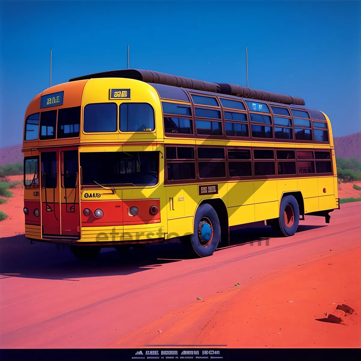 Picture of Sky-high school bus on vibrant road