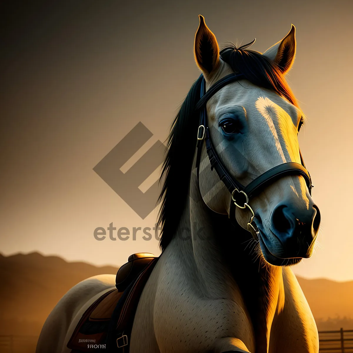 Picture of Thoroughbred Stallion's Majestic Mane Grazing in Field.