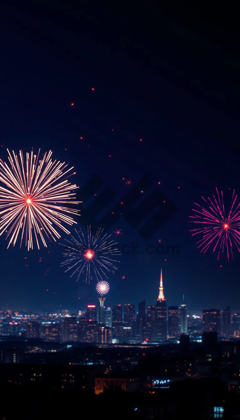 Picture of Bright fireworks burst in the night sky celebration.