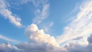 Bright summer sky with fluffy clouds.