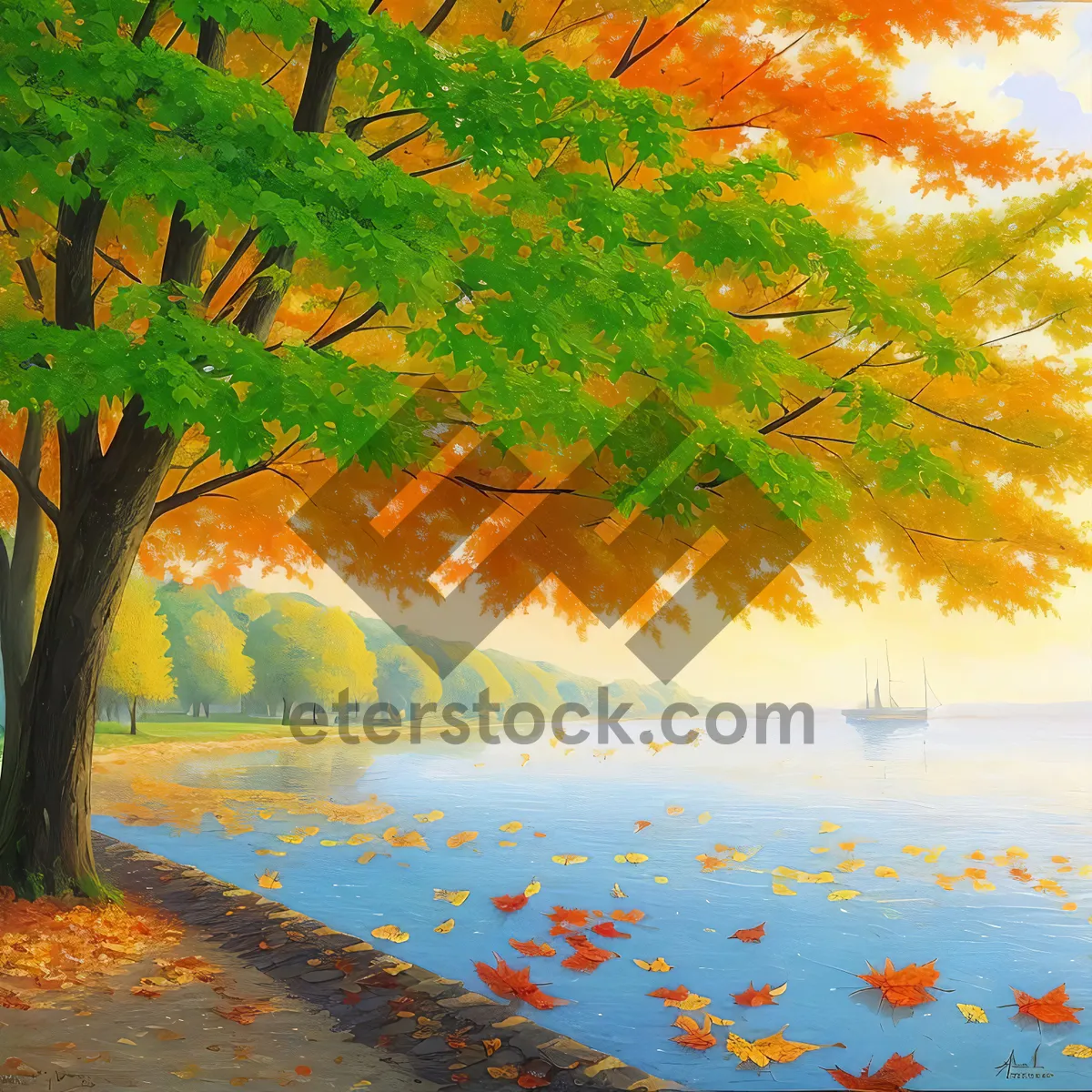 Picture of Autumn Maple Trees in Colorful Forest Landscape