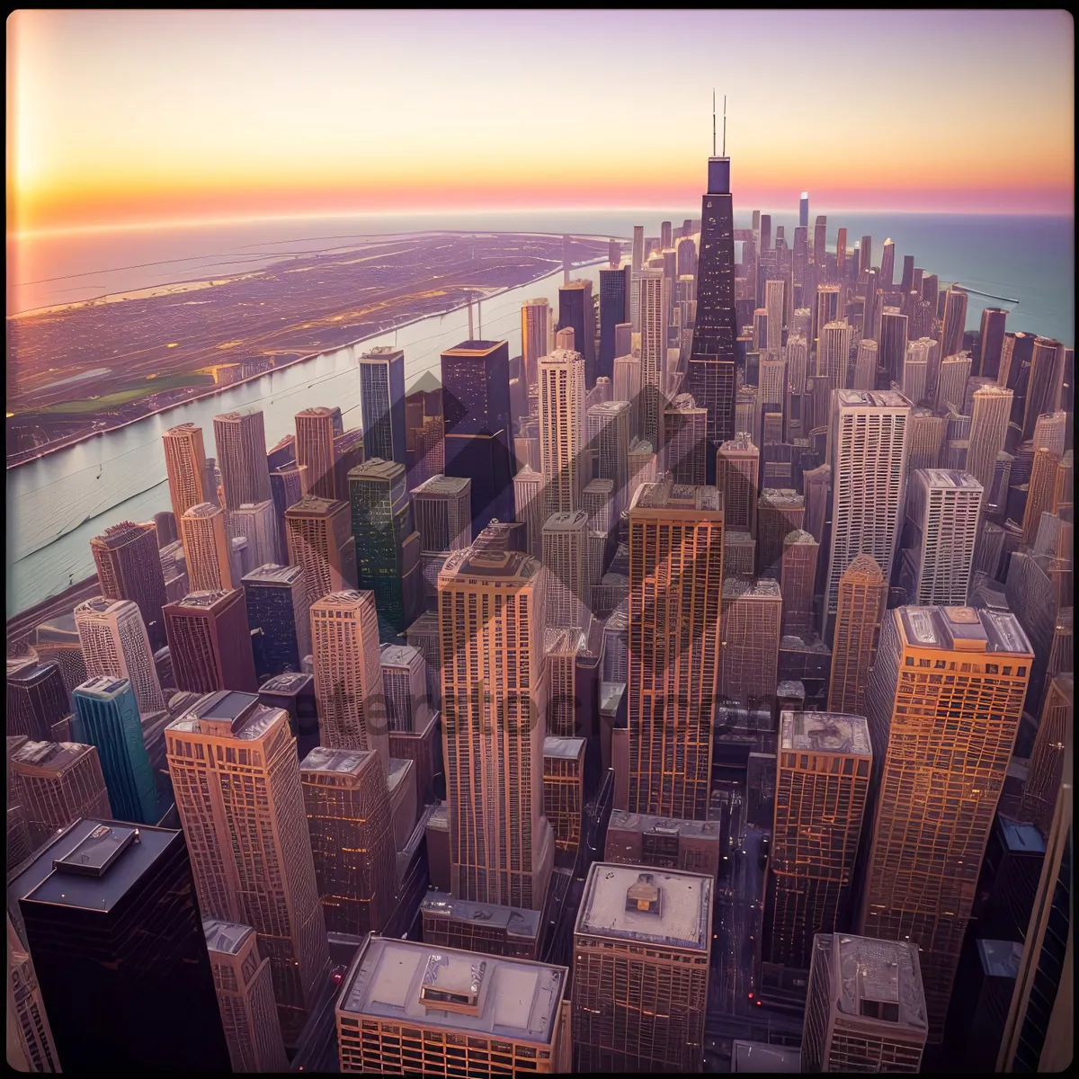 Picture of Cityscape Sunset Over Modern Skyscrapers