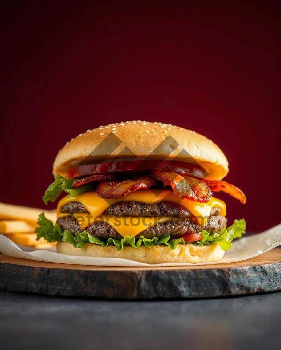 Picture of Grilled Cheeseburger with Fresh Salad and Tomato Onion