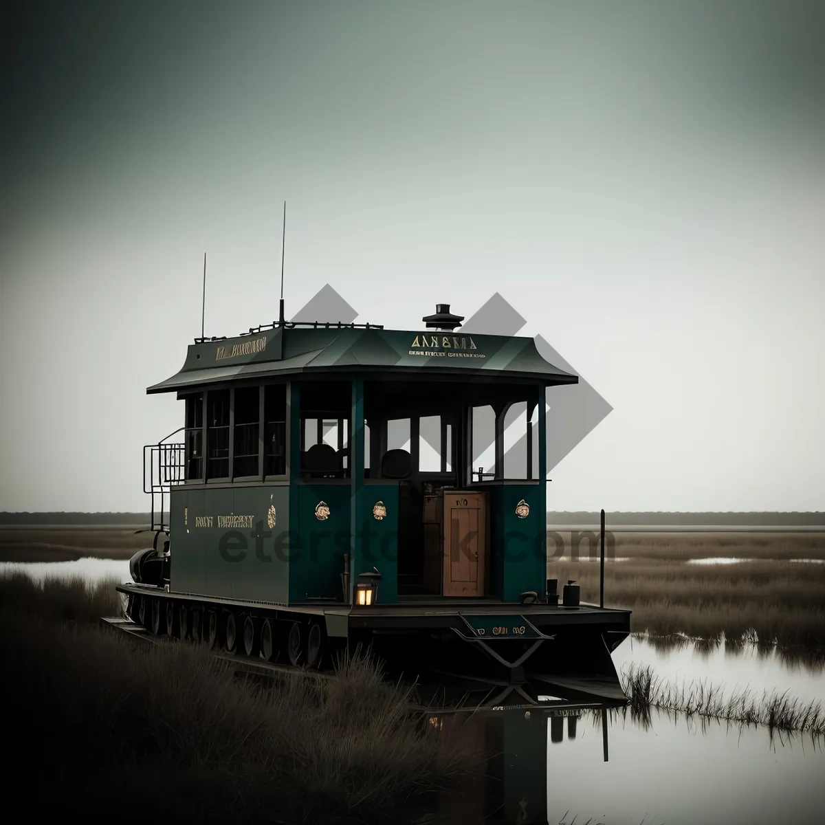 Picture of Coastal Boathouse: Tugboat and Marina Skyline