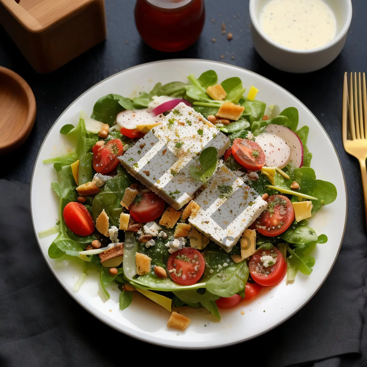 Picture of Fresh and Healthy Vegetable Salad with Delicious Sauce