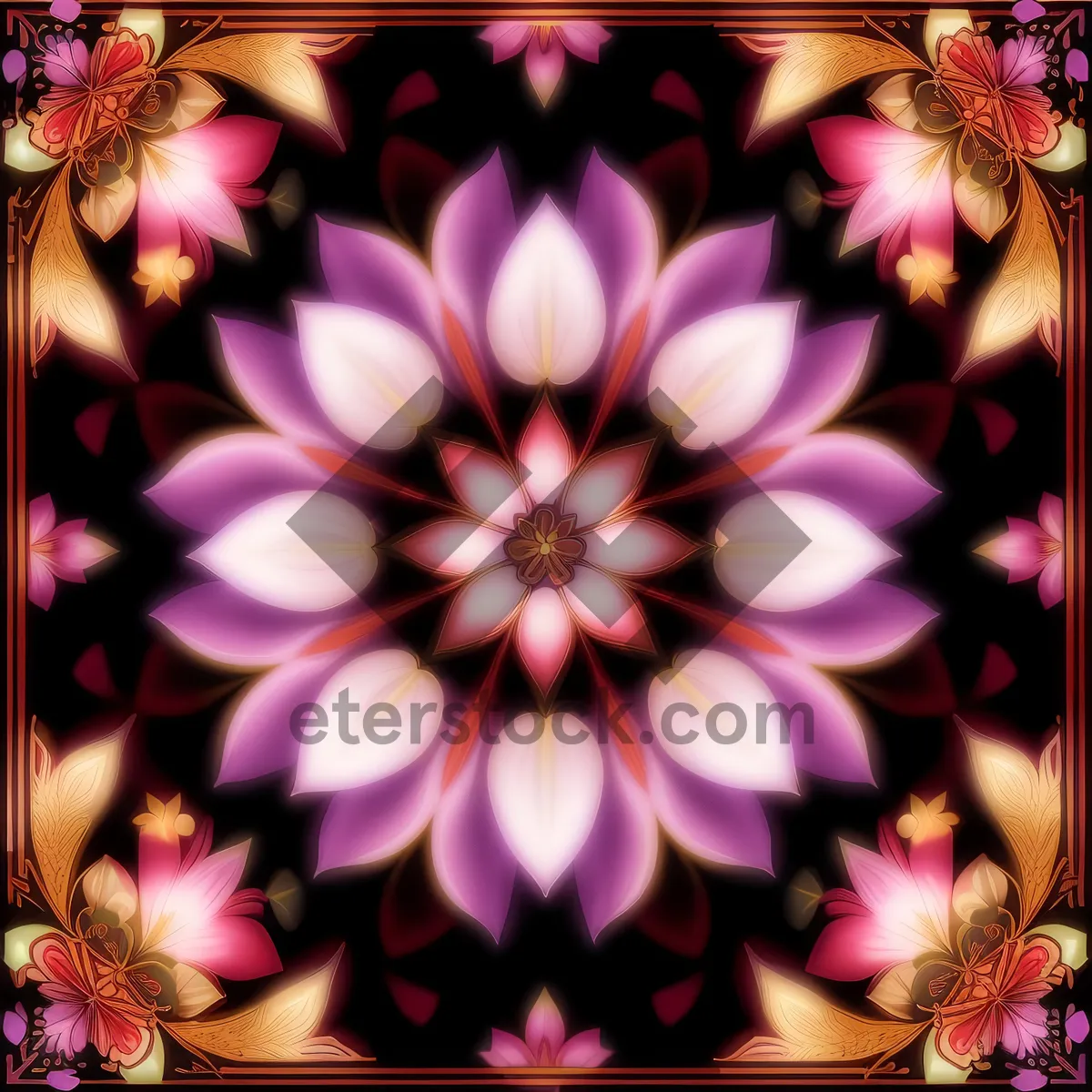 Picture of Floral Art: Lilac Patterned Wallpaper with Pink Flowers