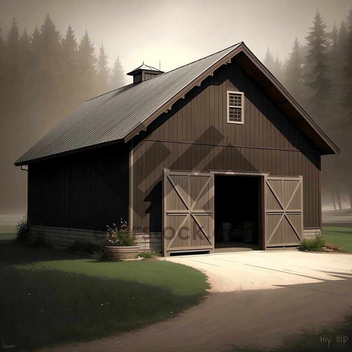 Picture of Rural Residence with Rustic Barn and Skyline