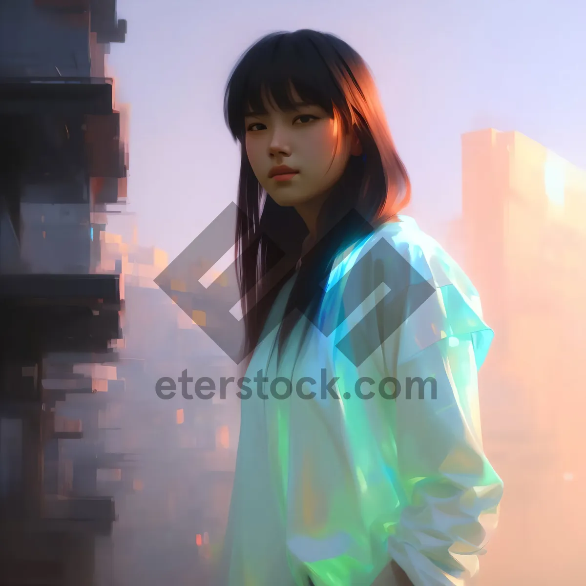 Picture of Attractive brunette businesswoman smiling in kimono