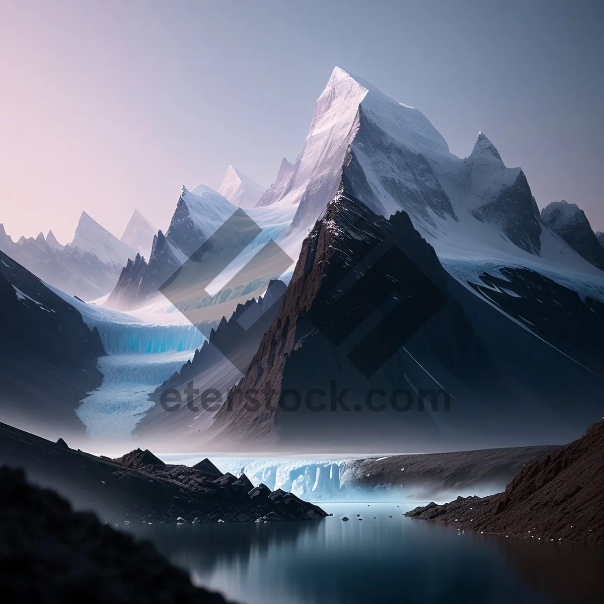 Picture of Majestic Winter Wonderland: Glacier Mountains Reflecting in Pristine Lake