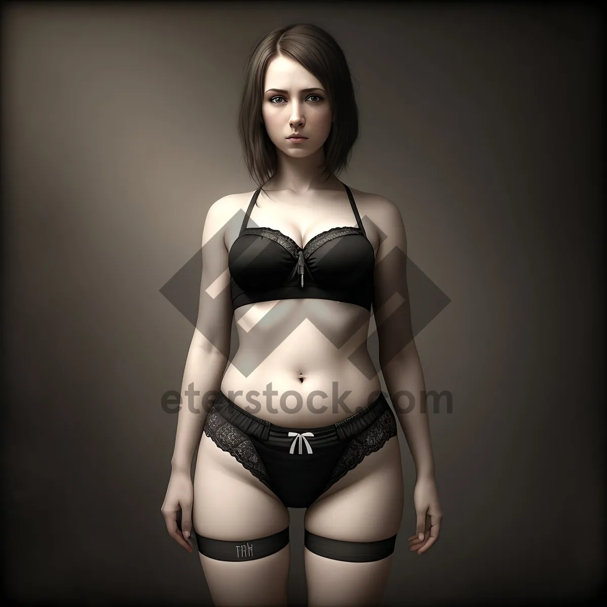 Picture of Sexy Lingerie Model Posing in Black Bikini