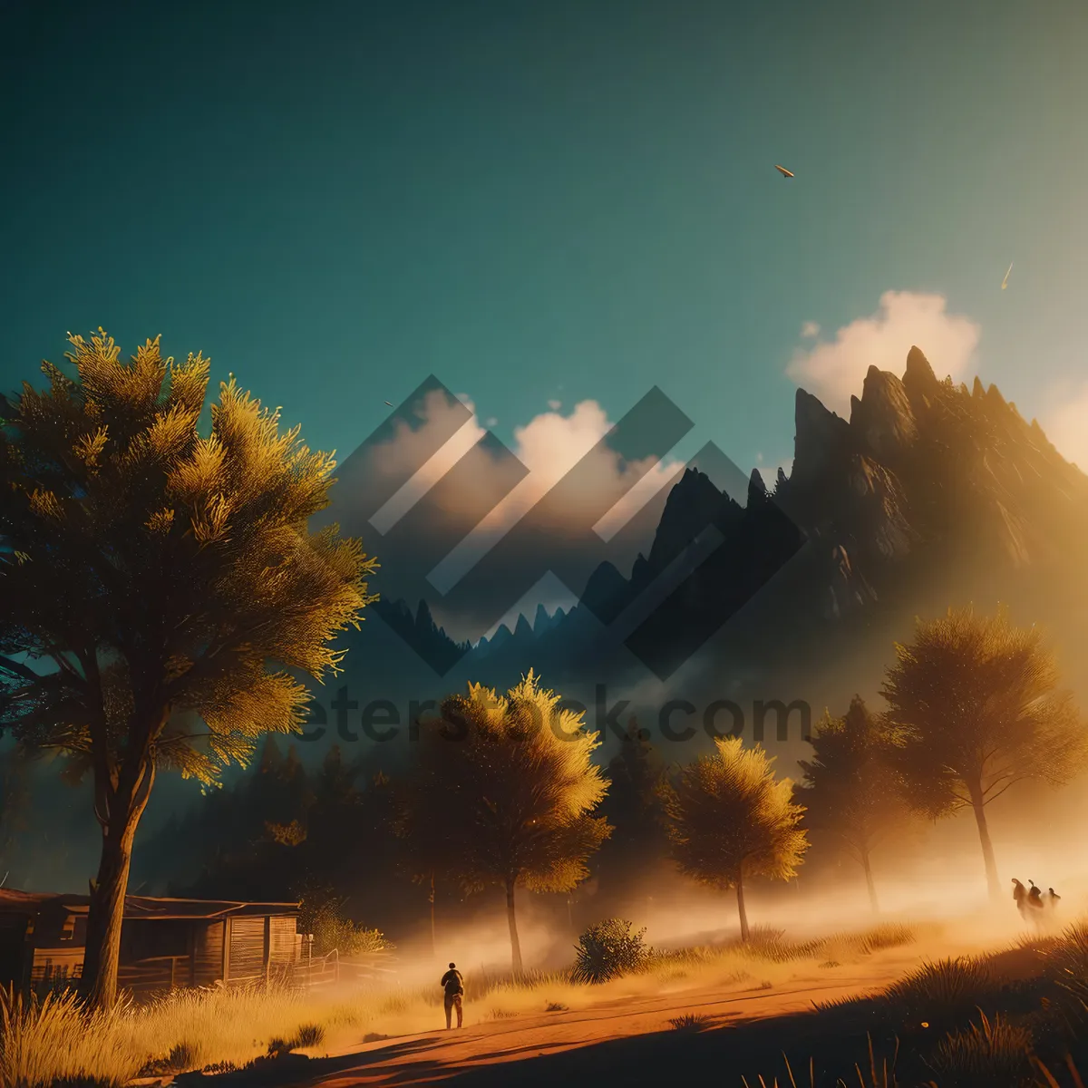 Picture of Vibrant Sunset over Grassy Meadow and Tree"
or
"Golden Sunrise Painting the Horizon and Sky