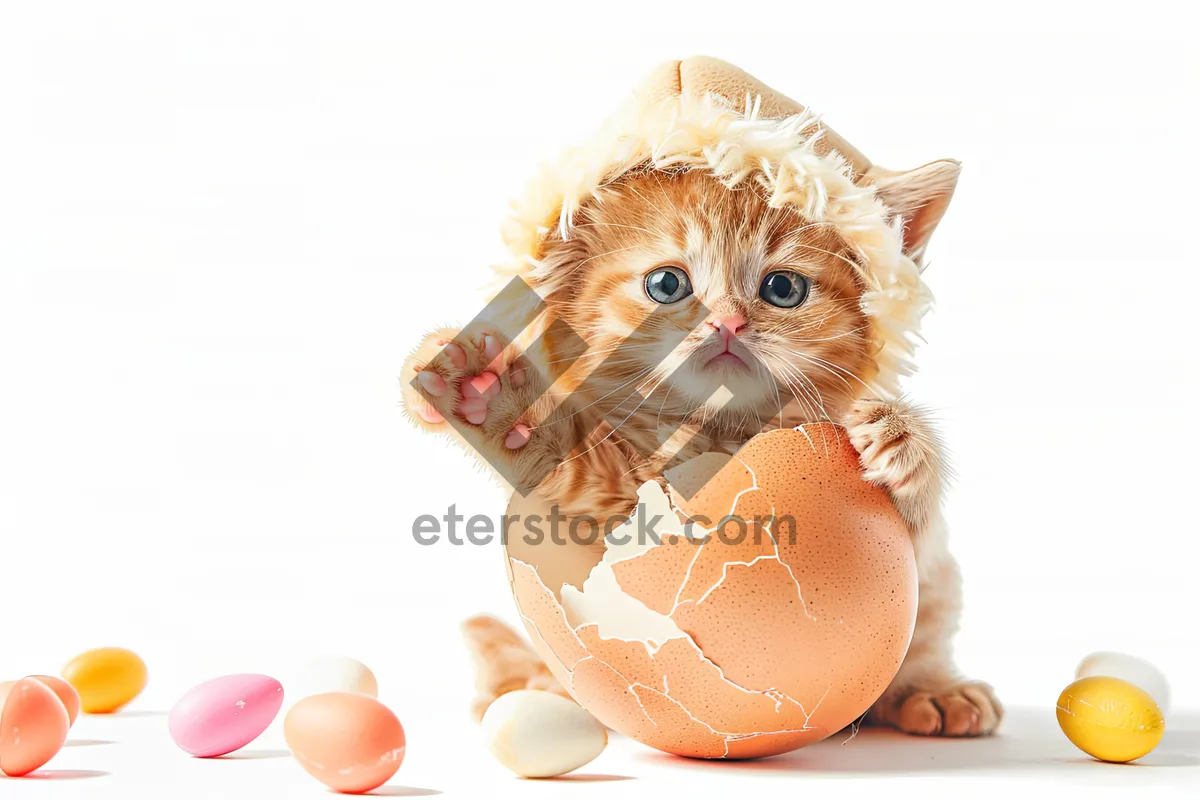 Picture of Cute Striped Kitten with Playful Eyes in Studio