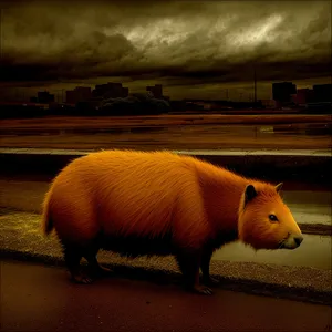 Wild Boar Grazing in Rural Livestock Enclosure