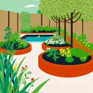 Lush Backyard Cartoon Landscape with Tree