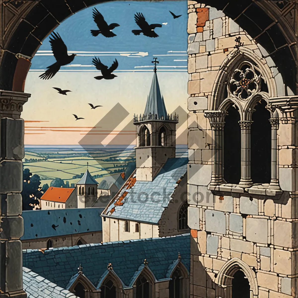 Picture of Medieval Cathedral Tower in Historic City Skyline Puzzle