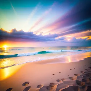 Dreamy Coastal Sunset Over Tropical Beach