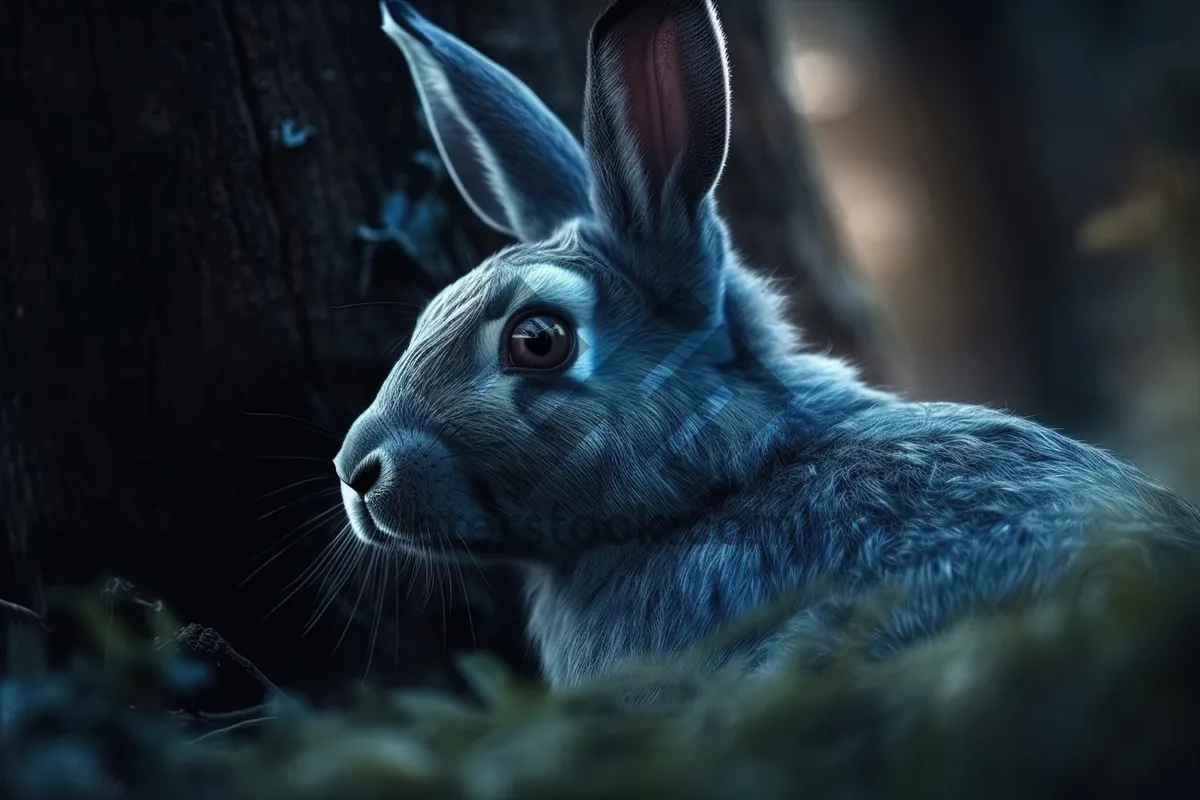 Picture of Fluffy brown bunny with adorable ear close-up portrait.