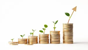 Golden coins pile with bamboo leaf