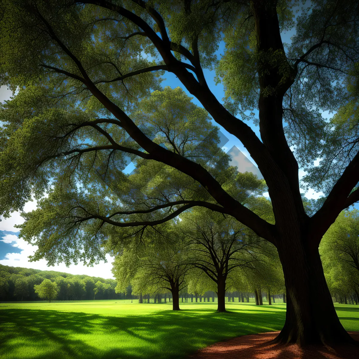 Picture of Serene Oak Tree Amidst Lush Park Landscape