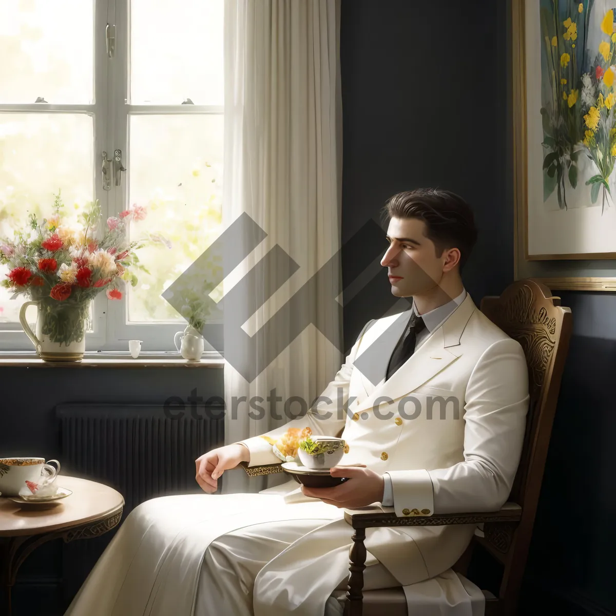 Picture of Happy businessman working on laptop in office meeting