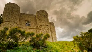 Medieval Castle Fortress Against Blue Sky Horizon