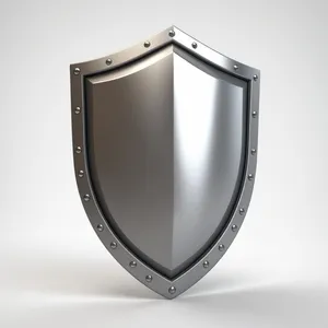 Shiny metal shield emblem graphic design icon.