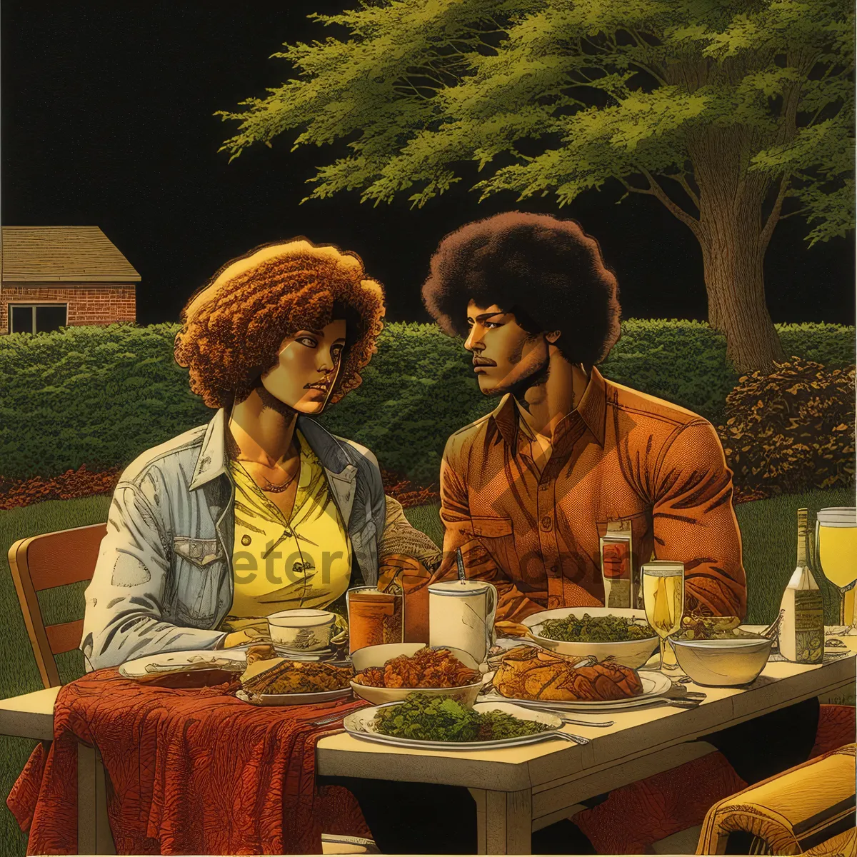 Picture of Happy couple enjoying a meal together outdoors.