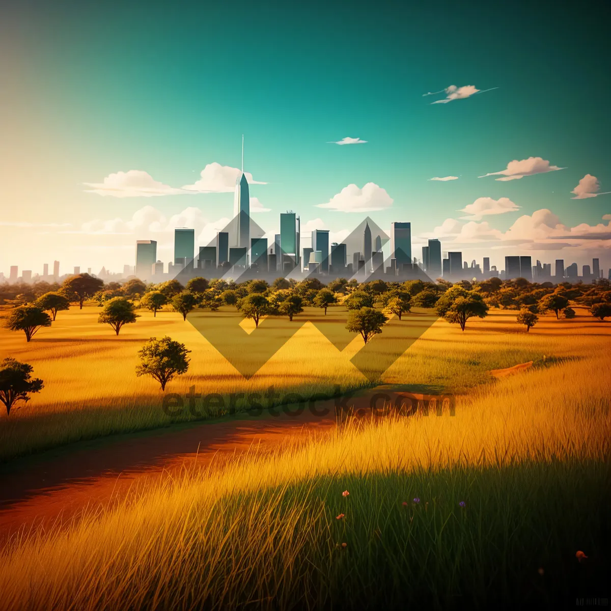 Picture of Serene Sunset Over Rural Meadow